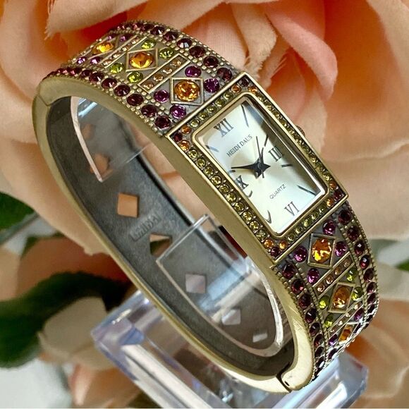 Heidi Daus Multicolored Crystal Accented Bangle Cuff Watch - Picture 2 of 14